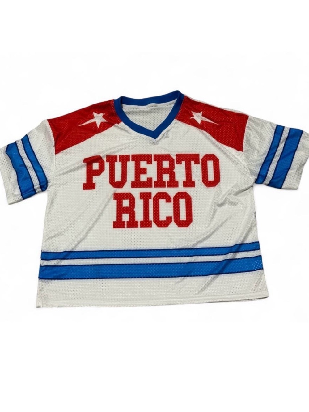 Puerto Rico ' Mesh Jersey Top in White, Red & Blue